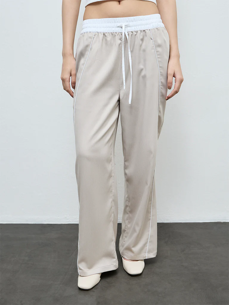 Nuon Beige Solid High-Rise Trousers - Image 2