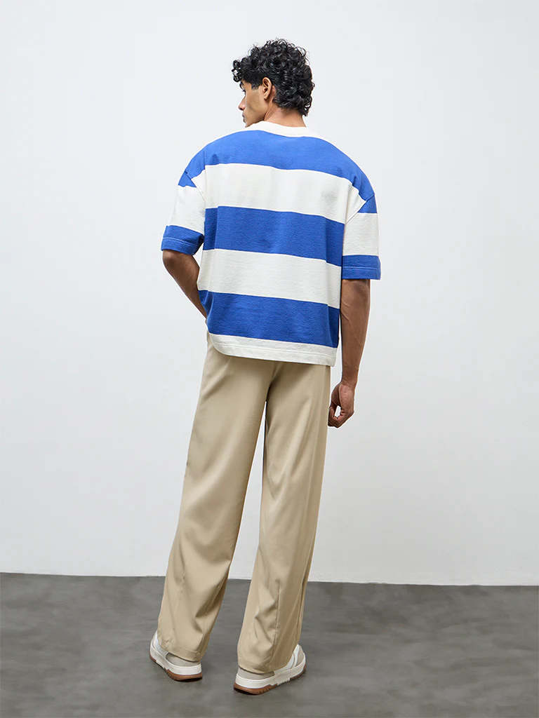 Nuon Beige Solid Relaxed-Fit Mid-Rise Trousers - Image 5