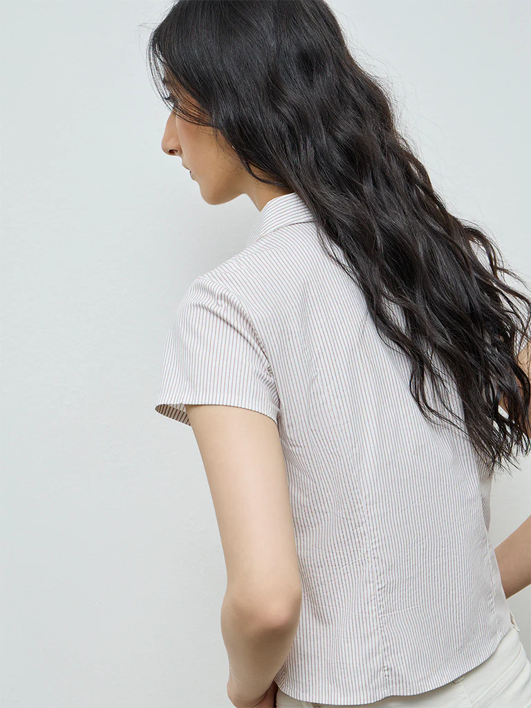 Nuon Beige Striped Cotton Top - Image 4