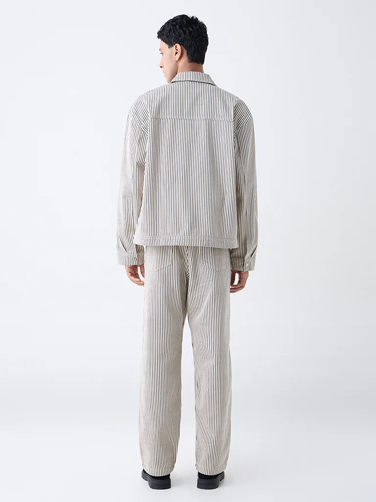 Nuon Beige Striped Loose-Fit Mid-Rise Cotton Pants - Image 4