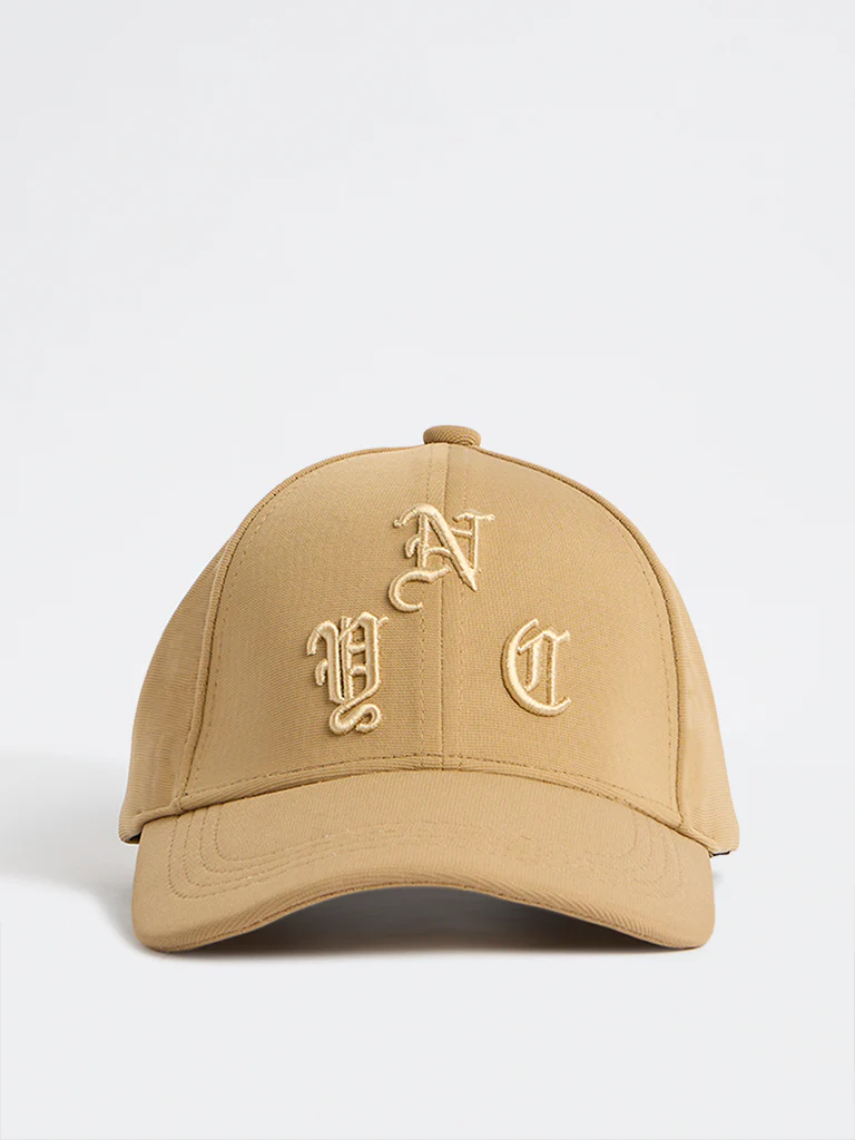 Nuon Beige Text-Embroidered Baseball Cap