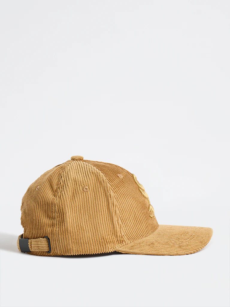 Nuon Beige Text-Embroidered Corduroy Cap - Image 2