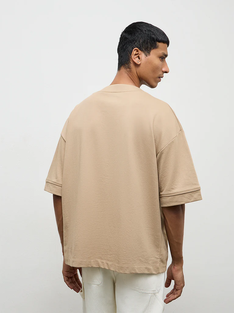 Nuon Beige Typographic Relaxed-Fit Cotton-Blend Shirt - Image 5