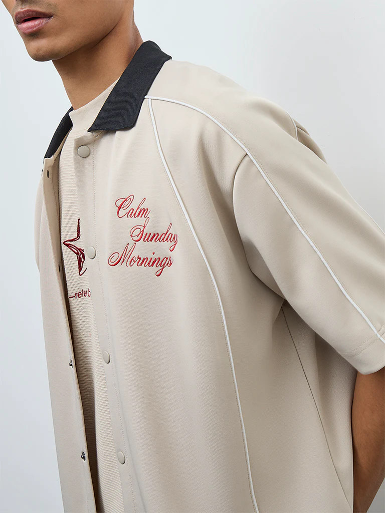 Nuon Beige Typographic Relaxed-Fit Shirt - Image 3
