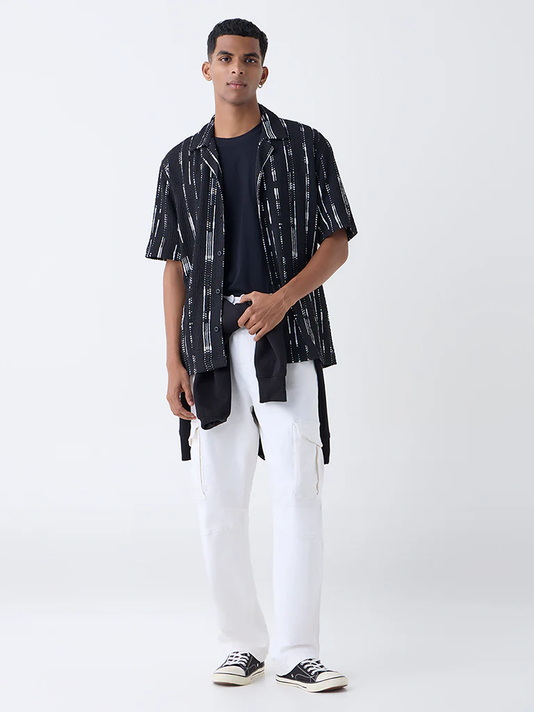 Nuon Black Abstract Design Relaxed-Fit Shirt