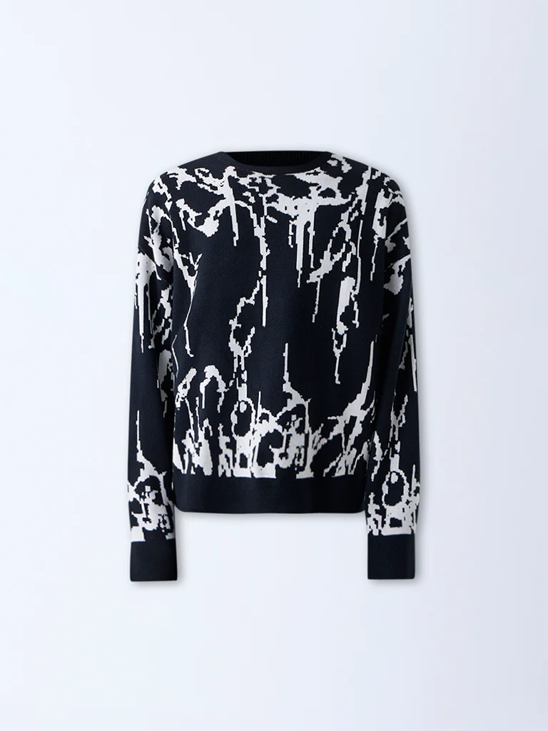 Nuon Black Abstract Design Relaxed-Fit Sweater - Image 5