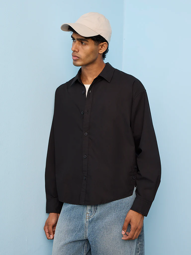 Nuon Black Boxy-Fit Cotton Shirt - Image 2