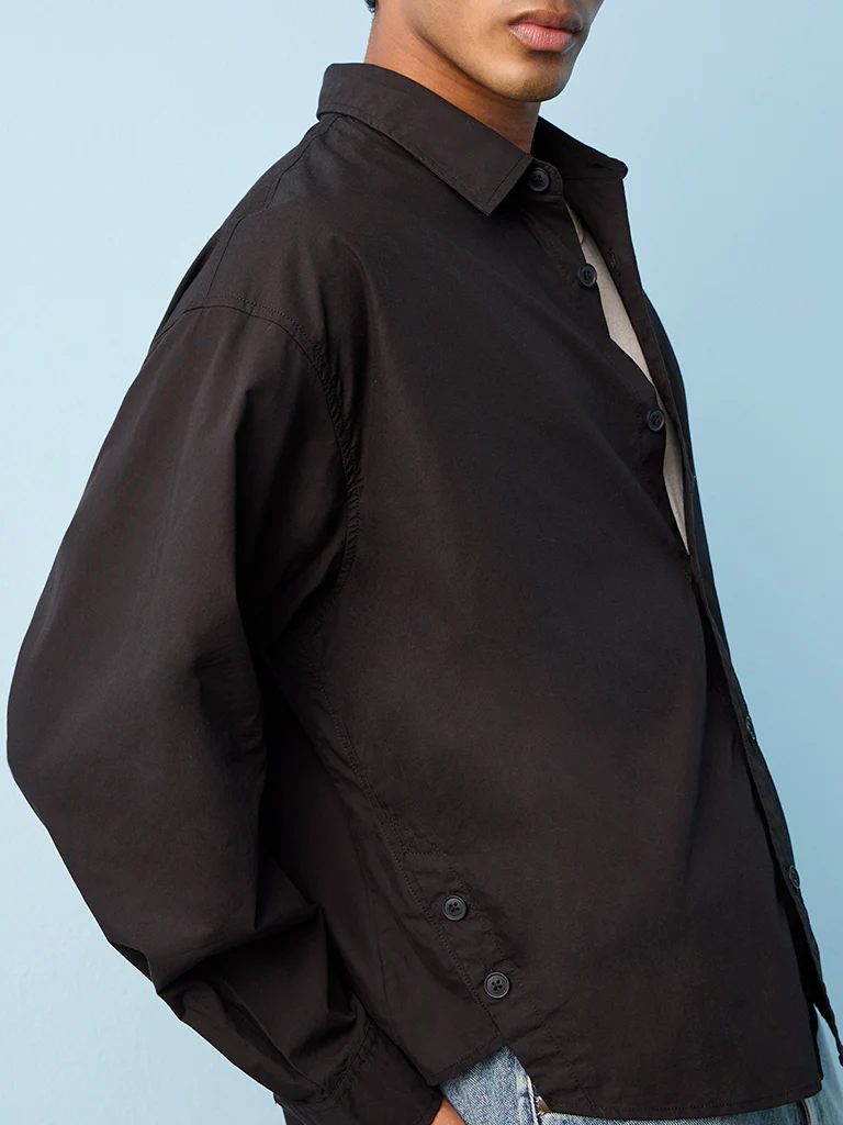 Nuon Black Boxy-Fit Cotton Shirt - Image 3