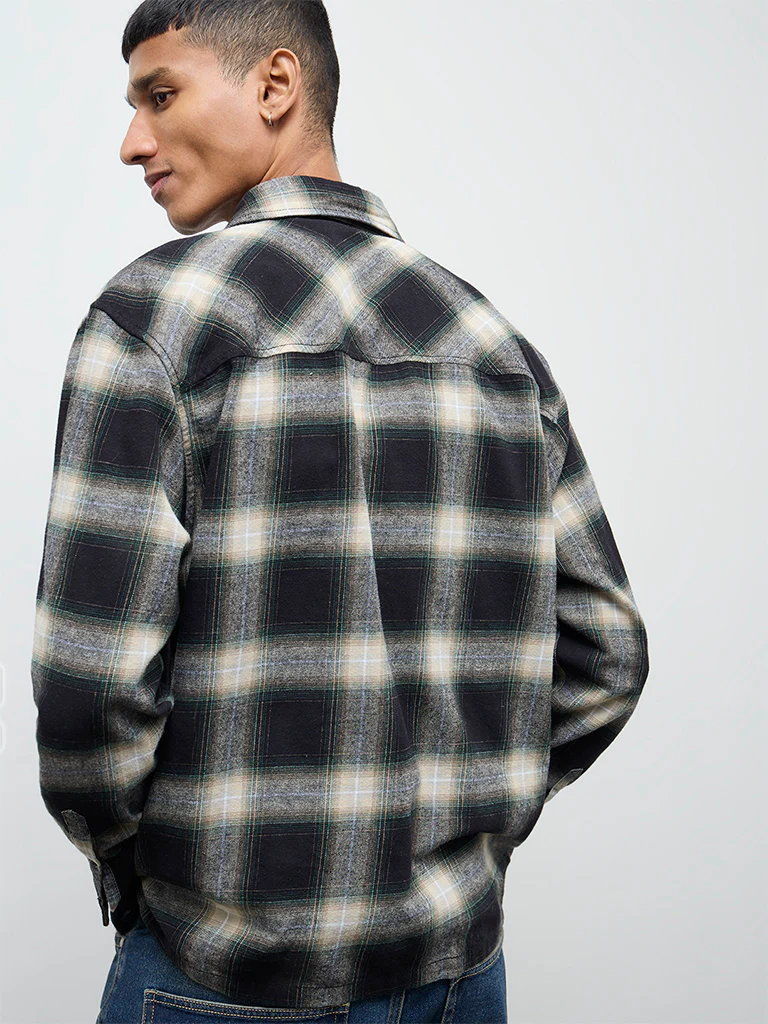 Nuon Black Check Relaxed Fit Cotton Shirt - Image 4