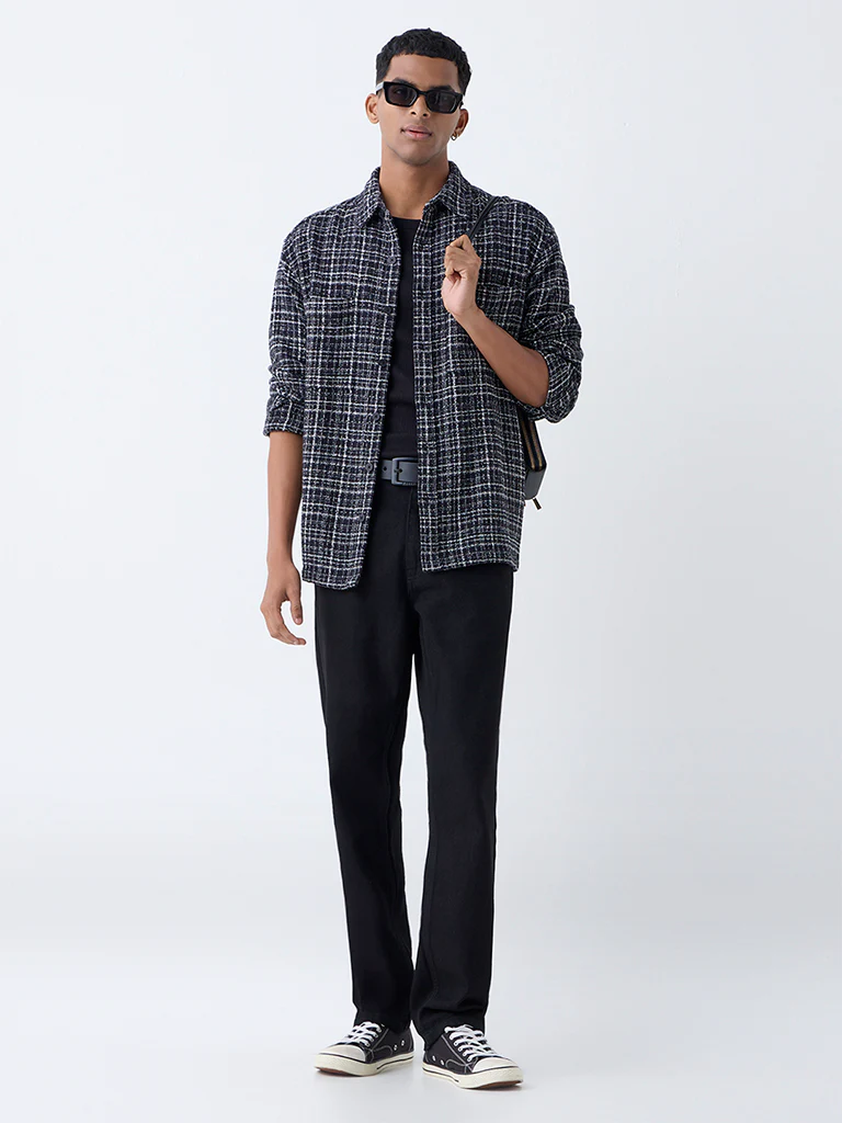 Nuon Black Checkered Relaxed-Fit Cotton Shirt - Image 2