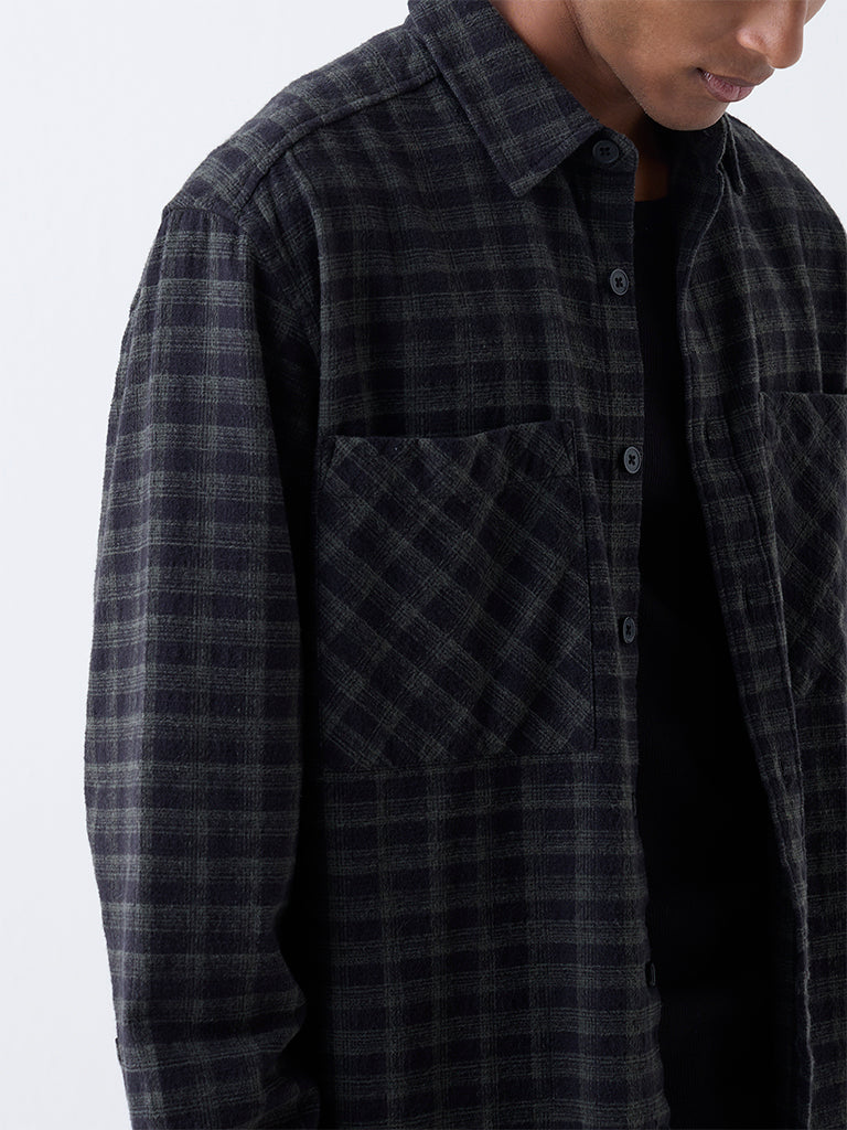 Nuon Black Checks Pattern Relaxed-Fit Cotton Shirt - Image 3