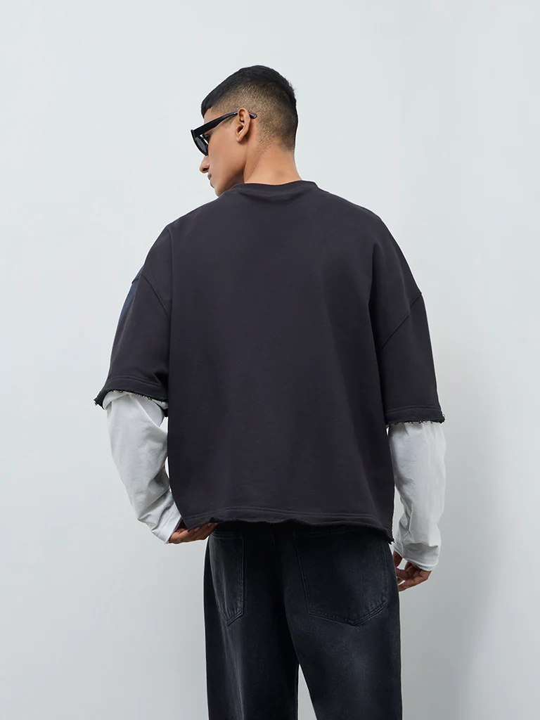 Nuon Black Contrast Detailed Relaxed-Fit Cotton T-Shirt - Image 4
