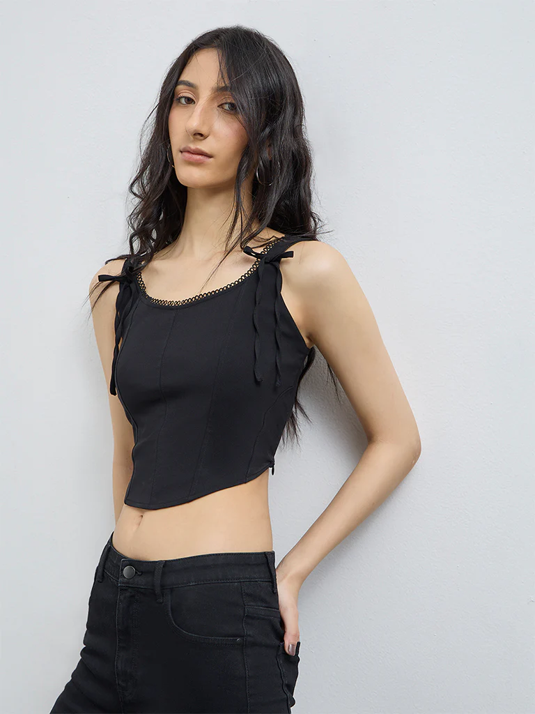 Nuon Black Corset-Style Top