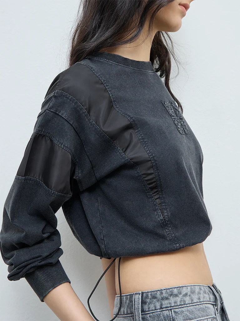 Nuon Black Denim-Inspired Cotton-Blend T-Shirt - Image 3