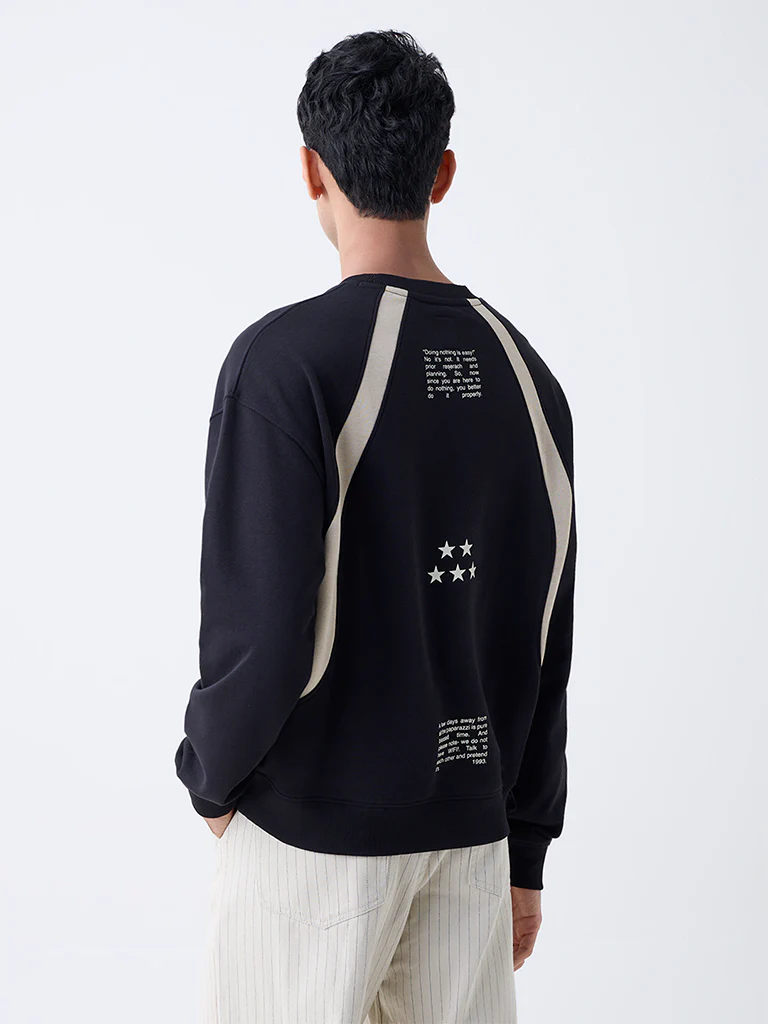 Nuon Black Drop Shoulder Relaxed-Fit Cotton-Blend Sweatshirt - Image 4