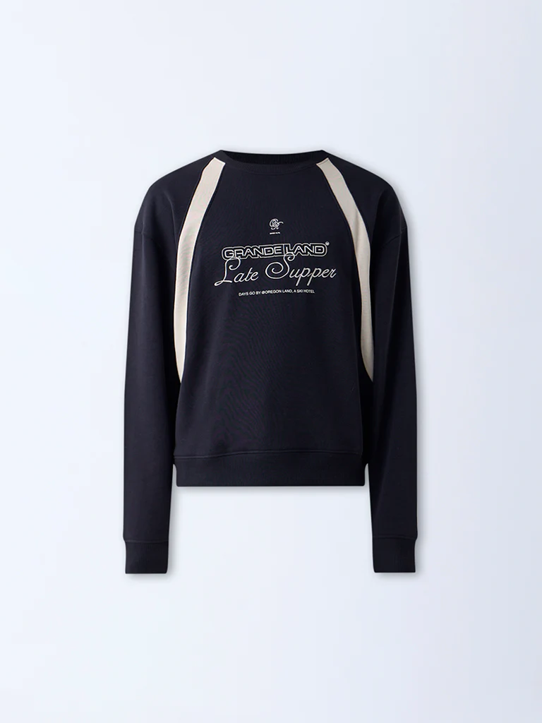 Nuon Black Drop Shoulder Relaxed-Fit Cotton-Blend Sweatshirt - Image 5