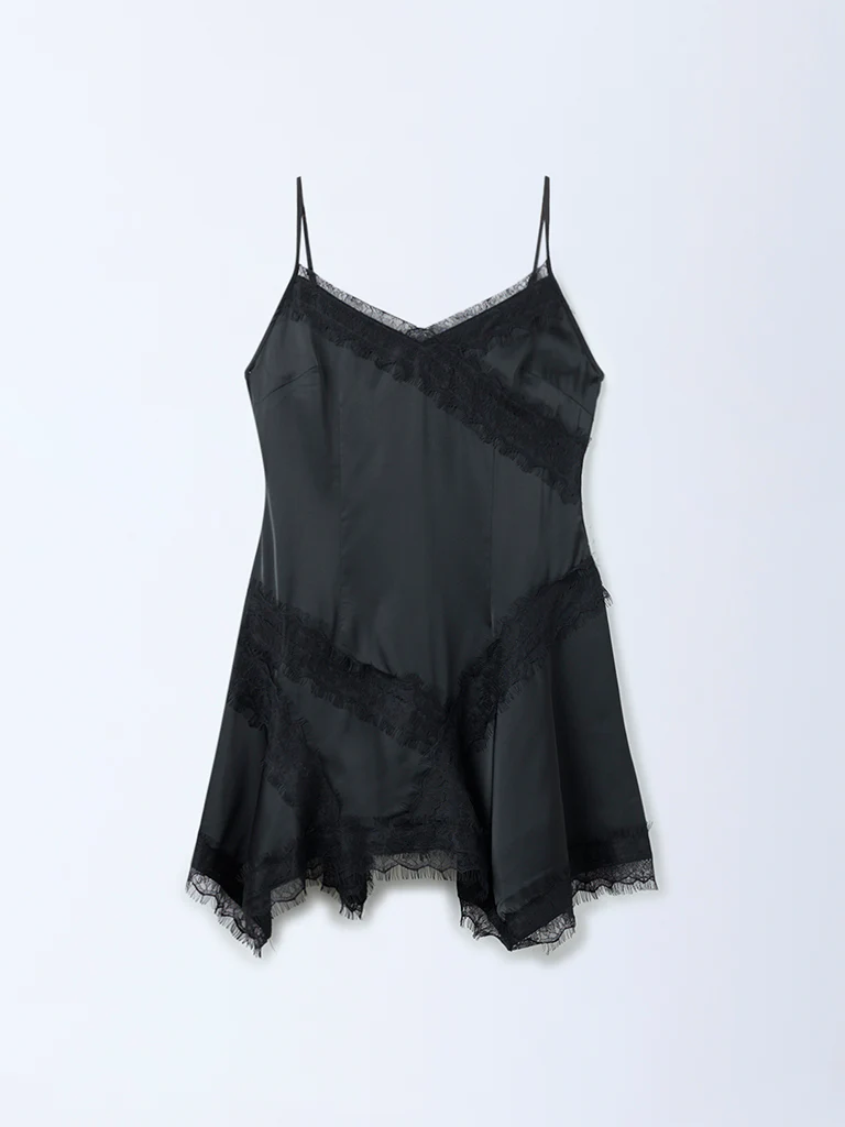 Nuon Black Lace-Detailed A-Line Dress