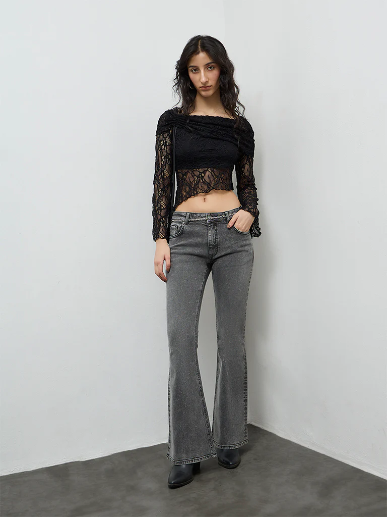 Nuon Black Laced Off-Shoulder Top - Image 2