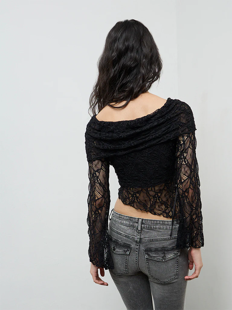 Nuon Black Laced Off-Shoulder Top - Image 4