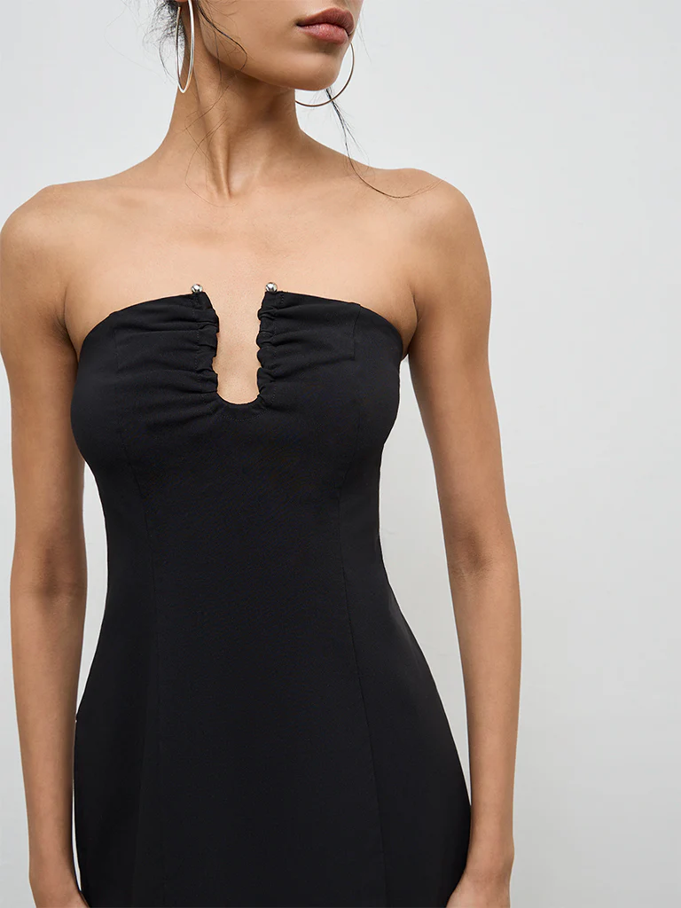 Nuon Black Off-Shoulder A-Line Dress - Image 3