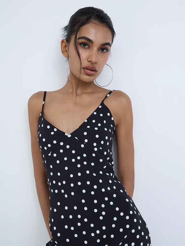 Nuon Black Polka Dotted Straight Dress - Image 3