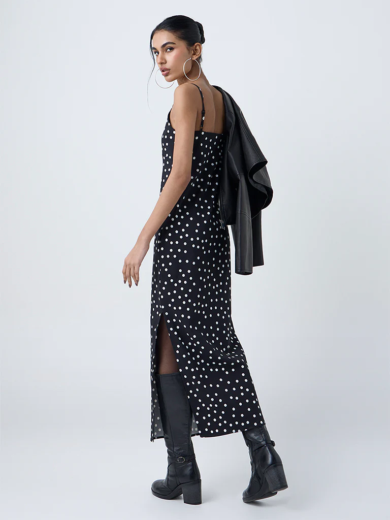 Nuon Black Polka Dotted Straight Dress - Image 4