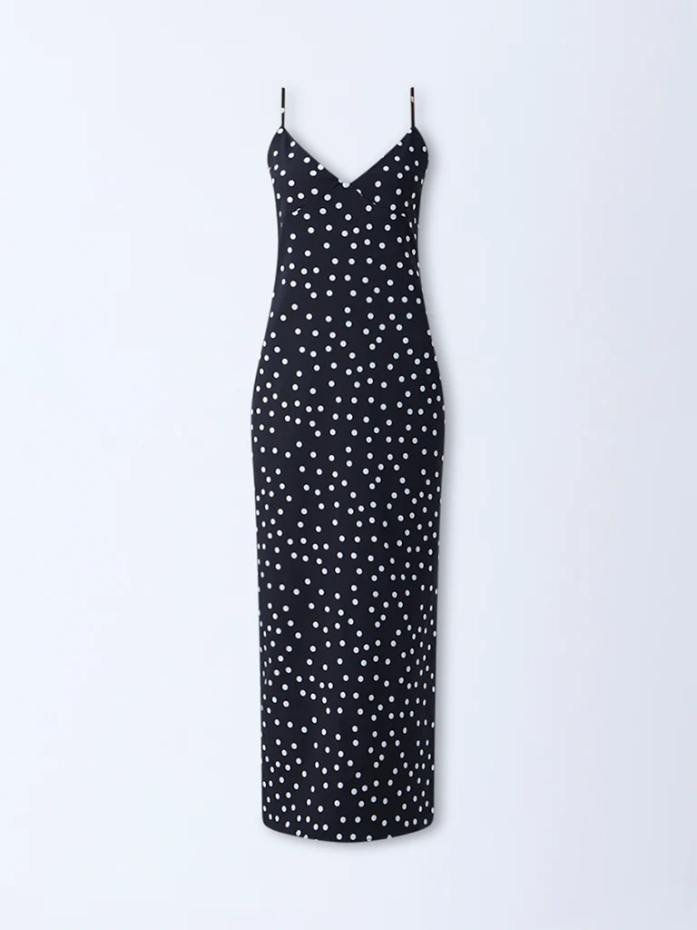 Nuon Black Polka Dotted Straight Dress - Image 5