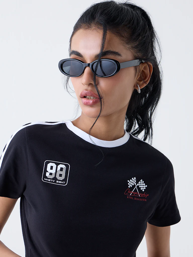 Nuon Black Printed Cotton T-Shirt - Image 3