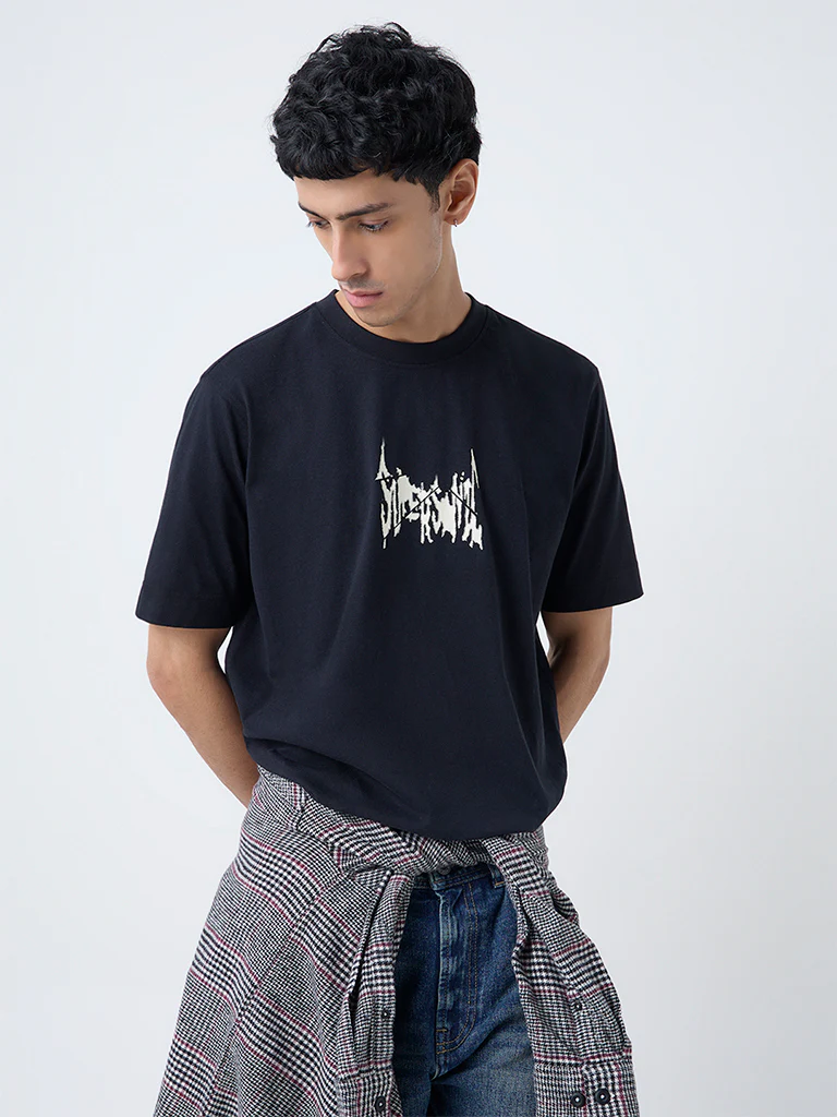 Nuon Black Printed Relaxed-Fit Cotton T-Shirt - Image 2