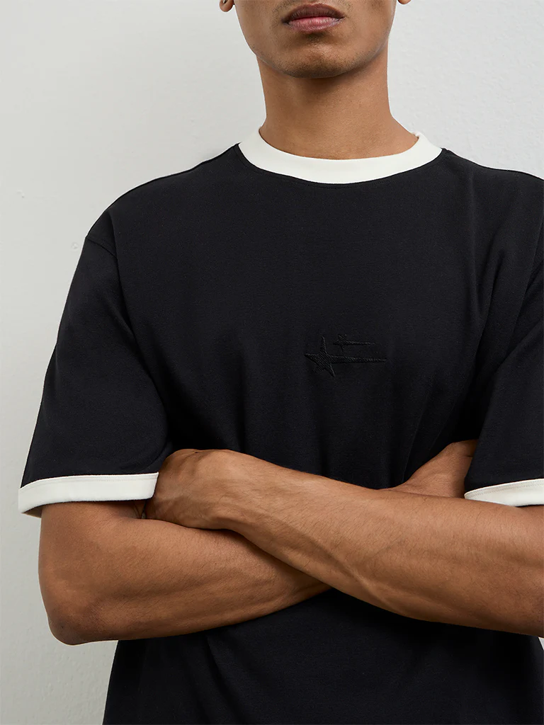 Nuon Black Relaxed-Fit Cotton-Blend T-Shirt - Image 4