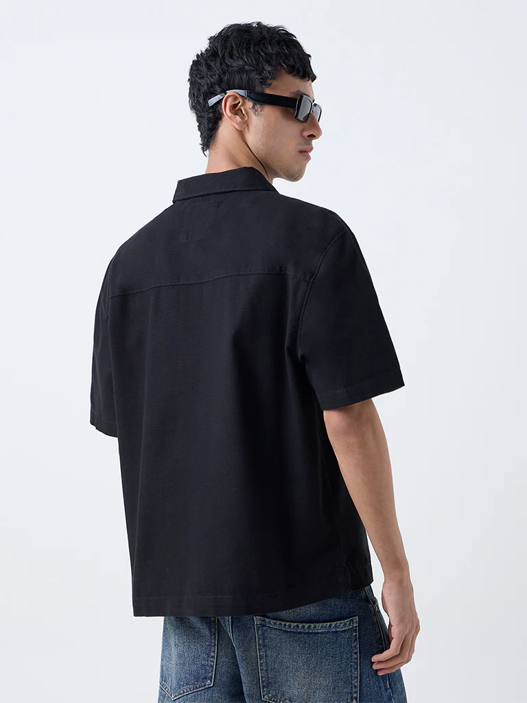 Nuon Black Relaxed-Fit Cotton Quarter-Zip T-Shirt - Image 4