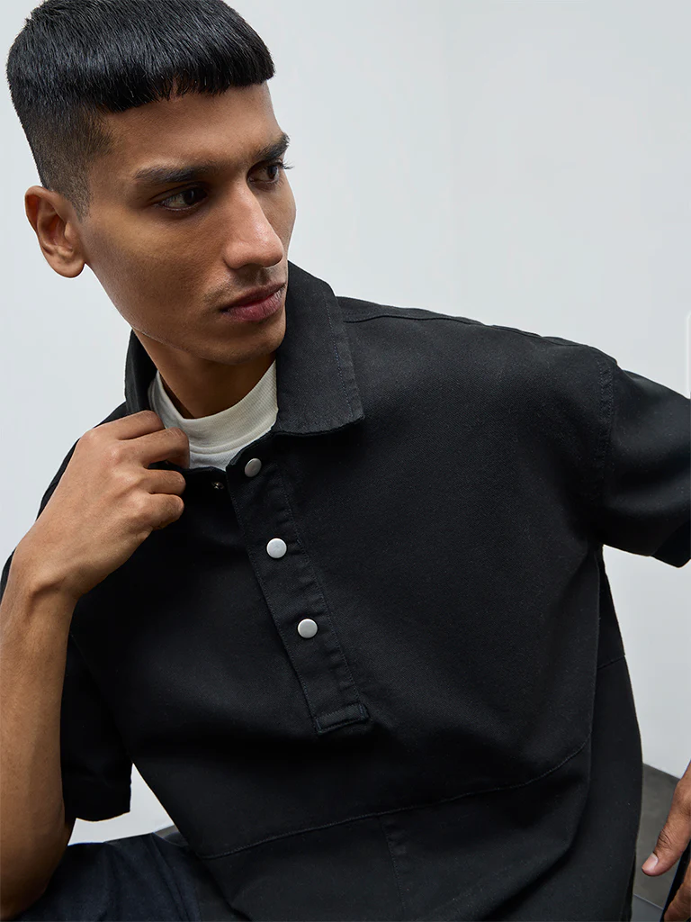 Nuon Black Relaxed-Fit Denim T-Shirt - Image 3