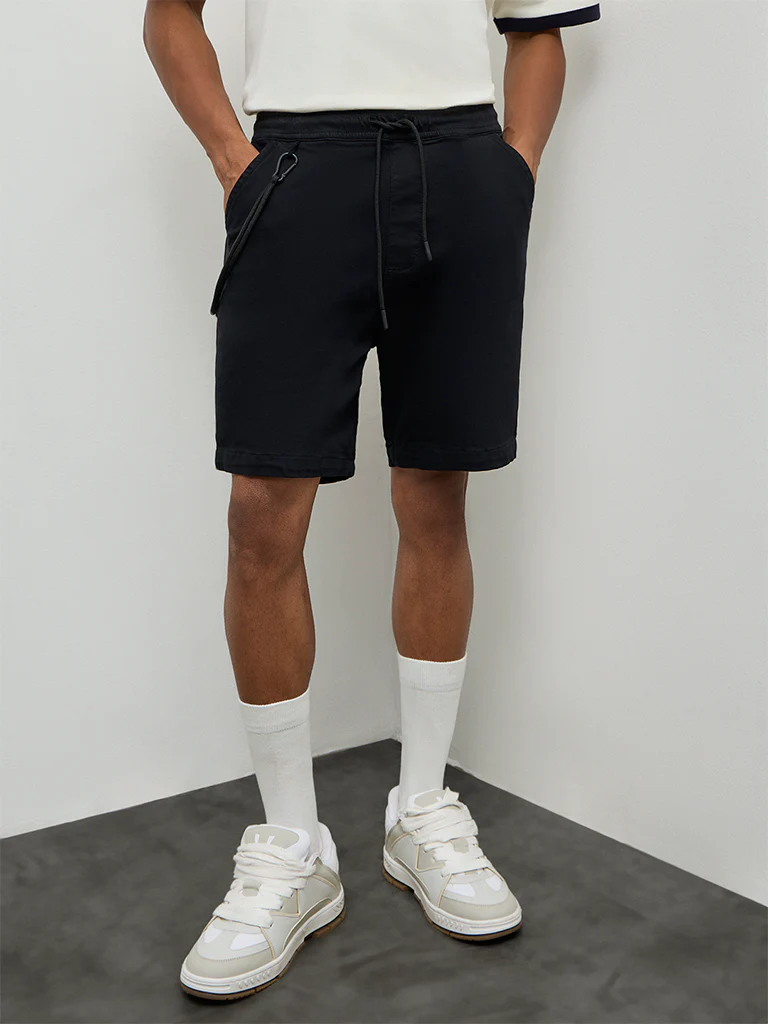 Nuon Black Relaxed-Fit Mid-Rise Shorts