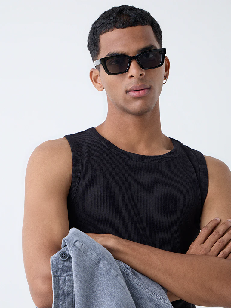 Nuon Black Ribbed Cotton-Blend Slim-Fit T-Shirt - Image 4