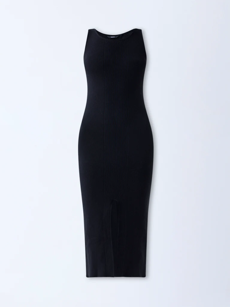 Nuon Black Ribbed Cotton Bodycon Dress - Image 5