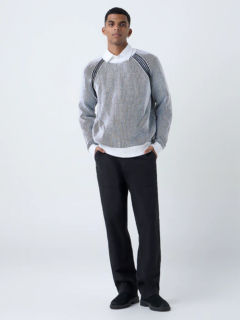 Nuon Black Ribbed-Textured Relaxed-Fit Sweater