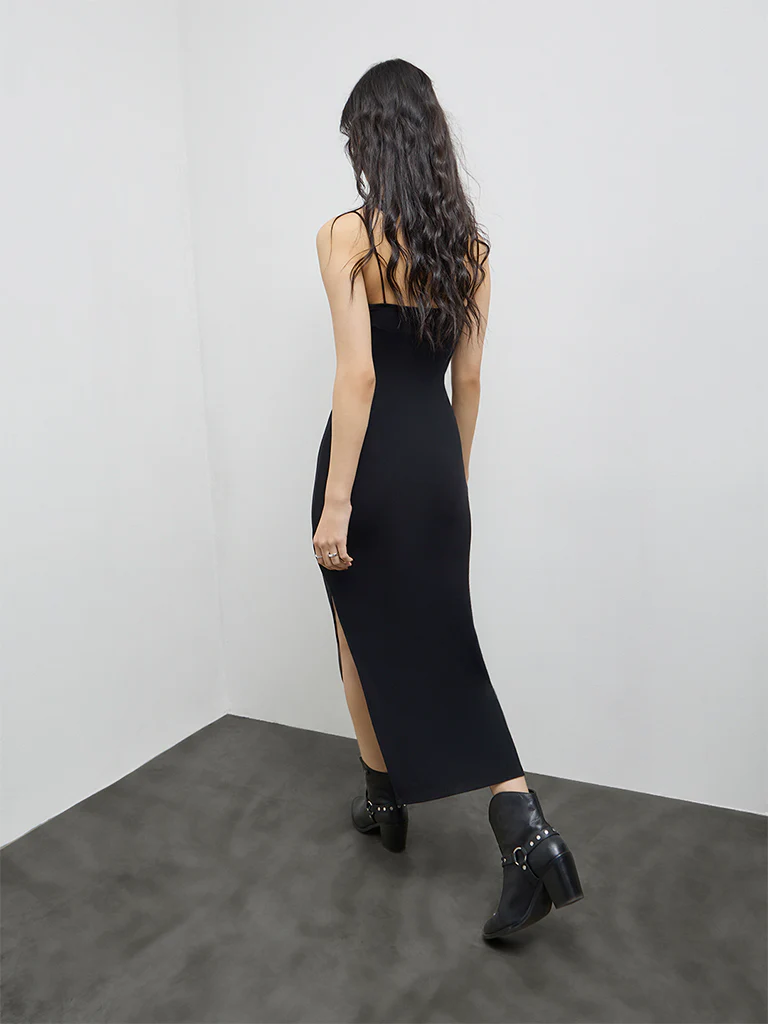 Nuon Black Ribbed-Textured Straight Dress - Image 4