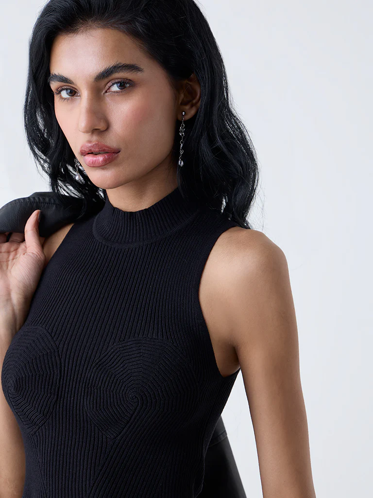 Nuon Black Ribbed-Textured Top - Image 3