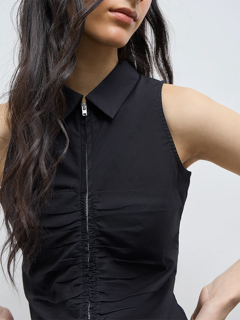 Nuon Black Ruched Top - Image 3
