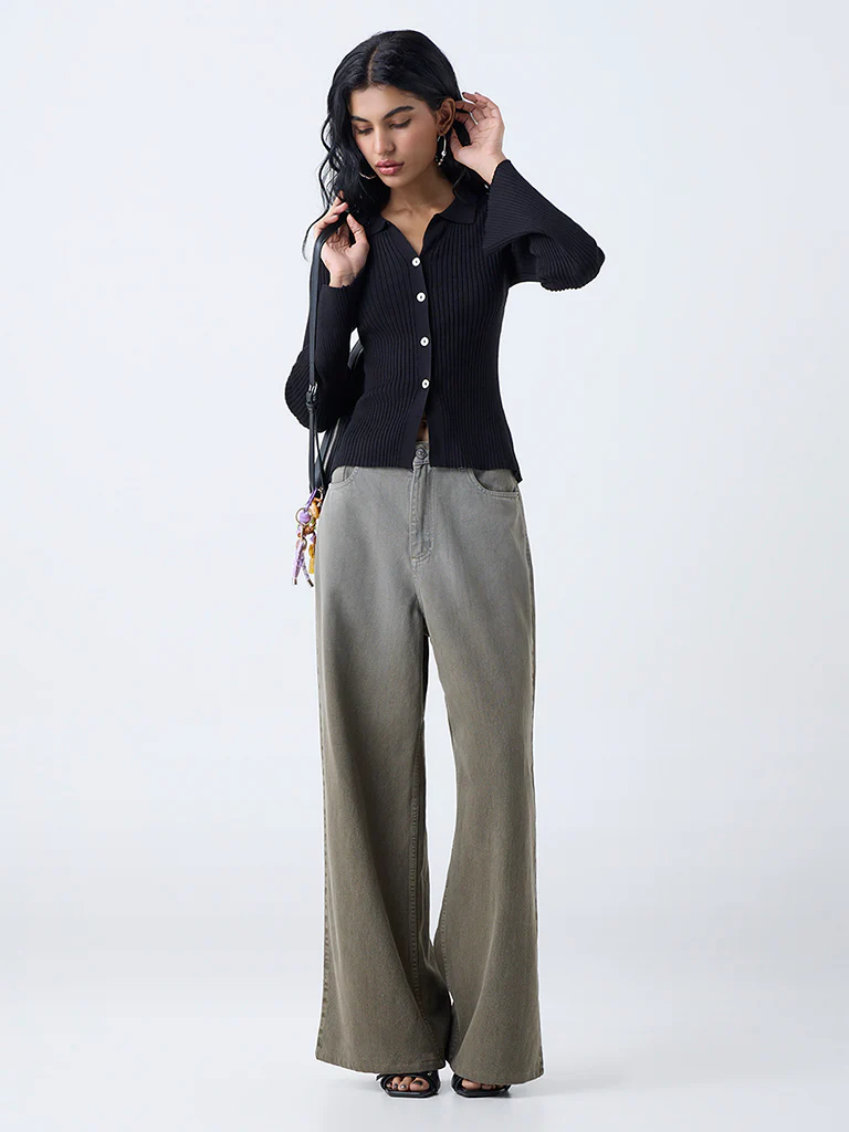 Nuon Black Self-Striped Top - Image 2