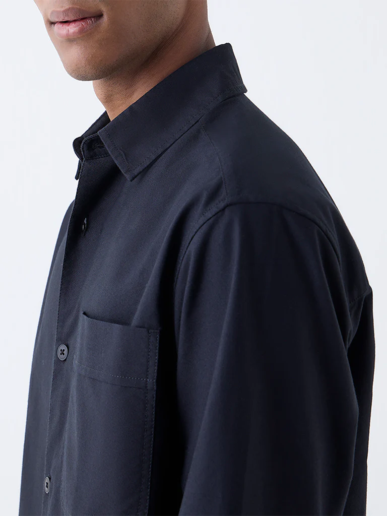 Nuon Black Solid Relaxed-Fit Cotton Shirt - Image 3