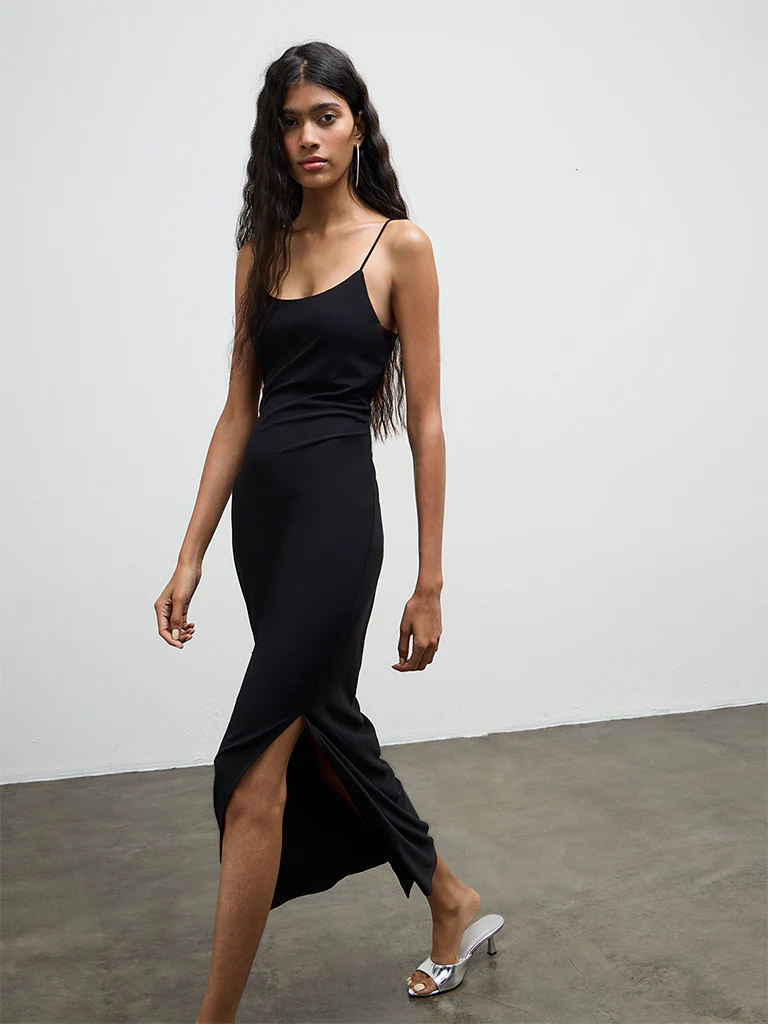Nuon Black Solid Slit-Detail Bodycon Dress - Image 2