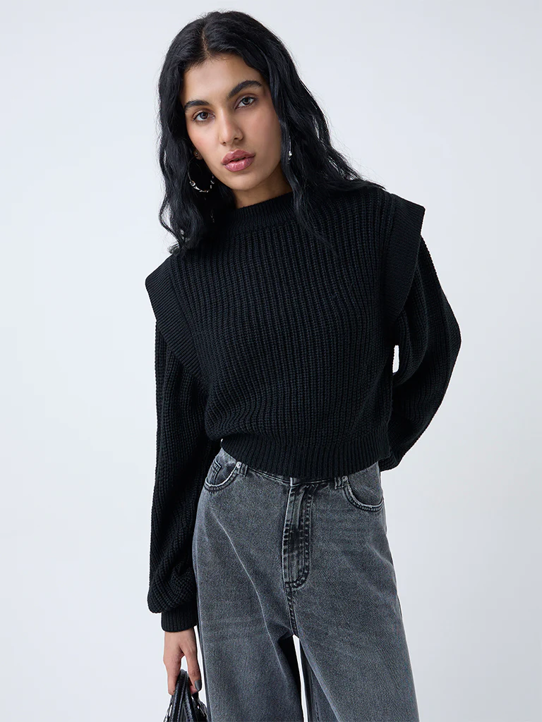 Nuon Black Solid Sweater - Image 2