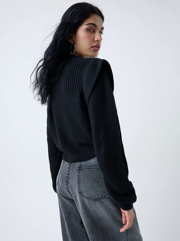 Nuon Black Solid Sweater - Image 4