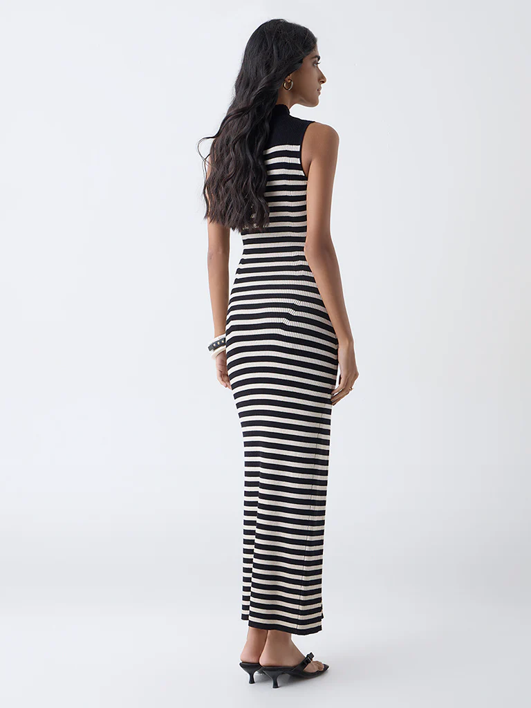 Nuon Black Striped Bodycon Dress - Image 4