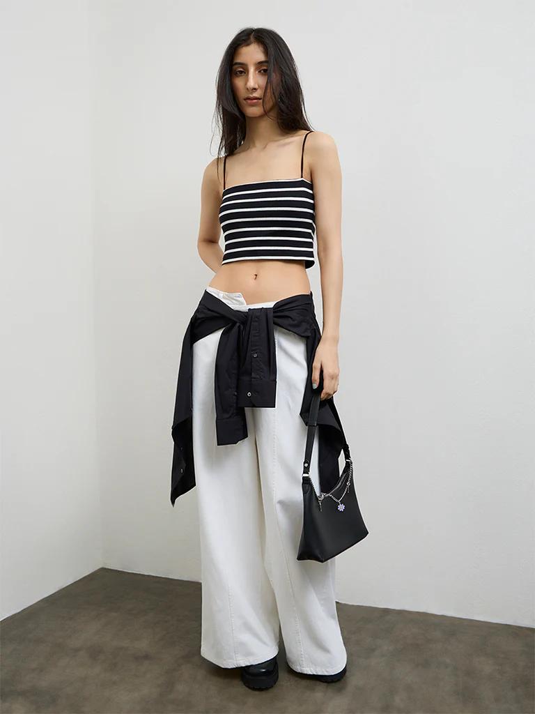 Nuon Black Striped Cotton-Blend Top - Image 2