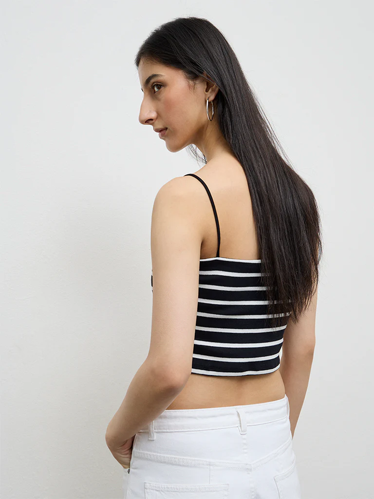Nuon Black Striped Cotton-Blend Top - Image 4