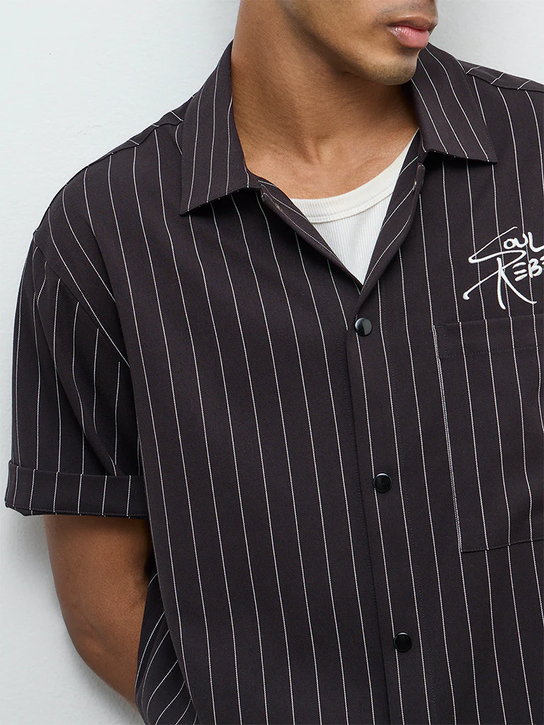 Nuon Black Striped Relaxed-Fit Shirt - Image 3