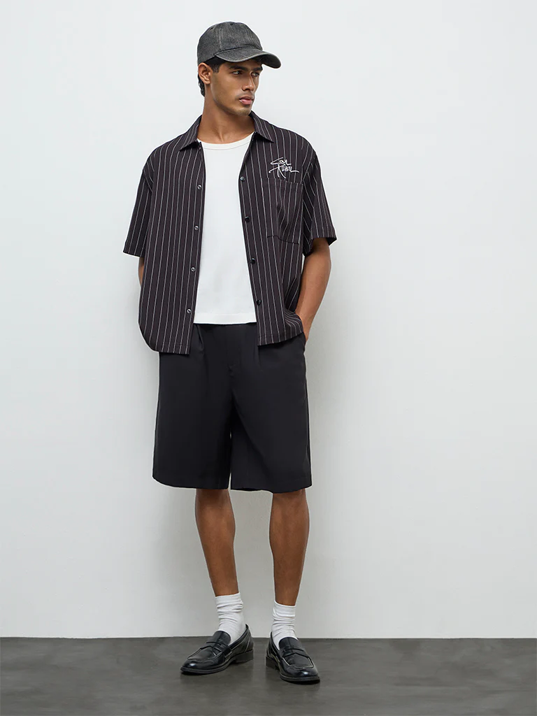 Nuon Black Striped Relaxed-Fit Shirt - Image 5