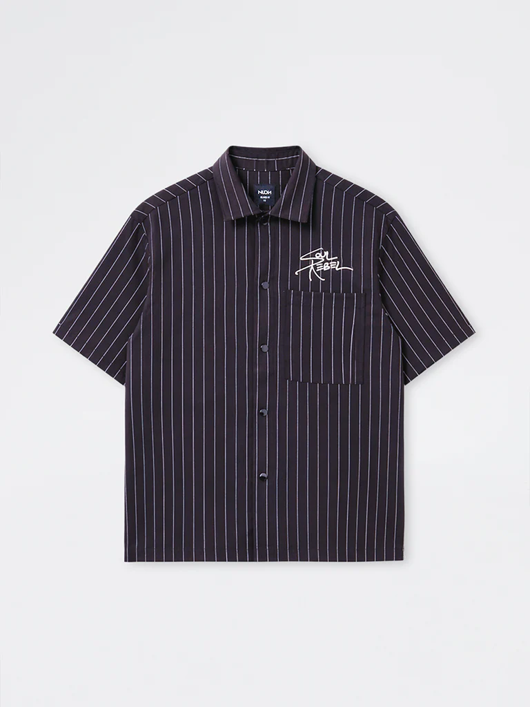 Nuon Black Striped Relaxed-Fit Shirt - Image 6